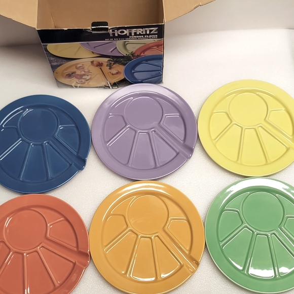 Hoffritz Fondue Plates Set of 6 9 1/2 Ceramic Divided Plates - Picture 12 of 12